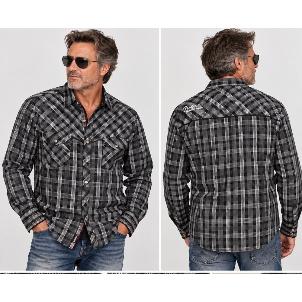 Fender Custom Shop Rock & Roll Religion Plaid Shirt Mens XXL Black White Cotton